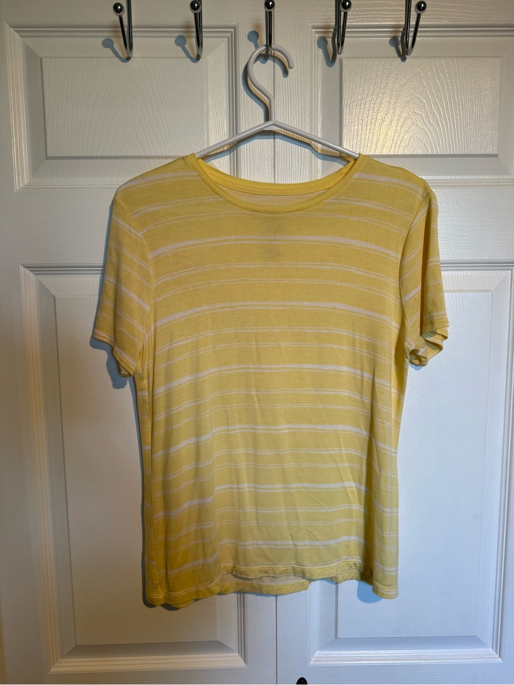 Nine West Yellow and White Striped Short Sleeve Tee